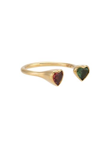 Sauer Anel Heart To Heart Em Ouro Amarelo, Turmalina E Granada - Gold