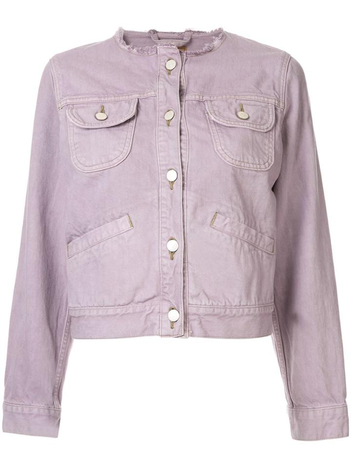 Tu Es Mon Trésor Collarless Denim Jacket - Purple