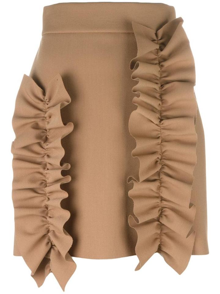 Msgm Ruffled Detail Fitted Skirt, Women's, Size: 42, Nude/neutrals, Polyester/spandex/elastane/viscose