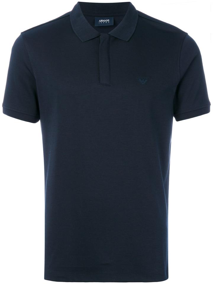 Armani Jeans Logo Embroidered Polo Shirt - Blue