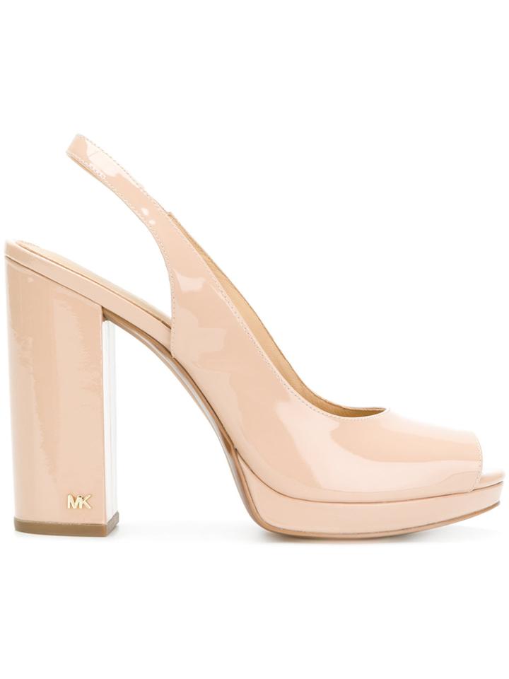 Michael Michael Kors Patent Classic Chunky Heel Pumps - Nude &