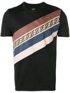 Fendi Logo Striped T-shirt - Black