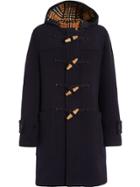 Burberry Vintage Check Detail Wool Blend Hooded Duffle Coat - Blue
