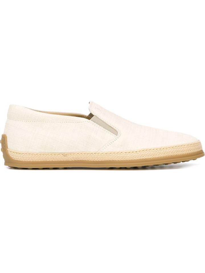 Tod S Braided Trim Slip-on Sneakers, Men's, Size: 9, White, Leather/rubber