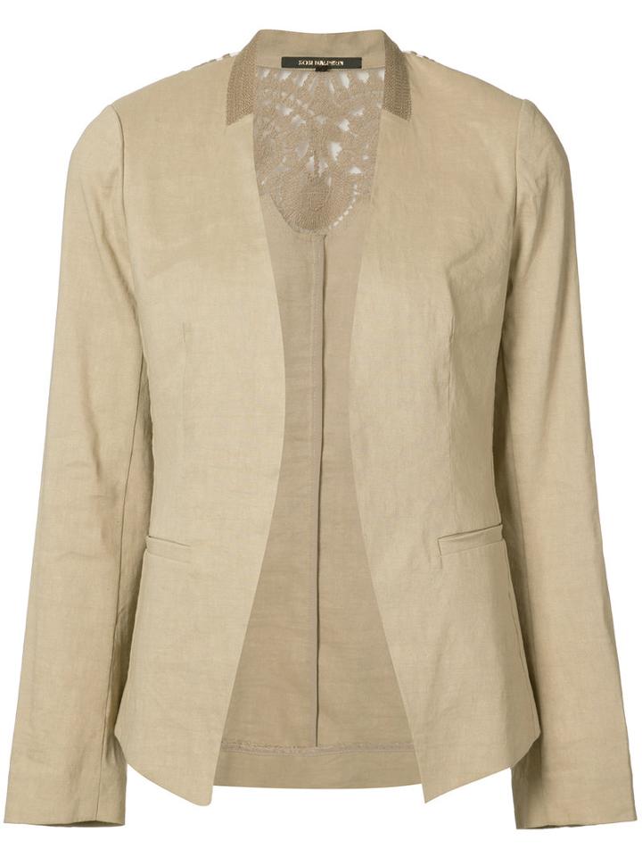 Kobi Halperin - Collarless Open Blazer - Women - Linen/flax/spandex/elastane/viscose - L, Brown, Linen/flax/spandex/elastane/viscose