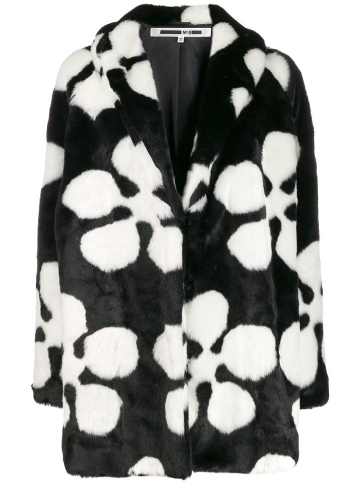 Mcq Alexander Mcqueen Flower Faux-fur Coat - Black