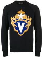 Versace V Crest Logo Jumper - Blue
