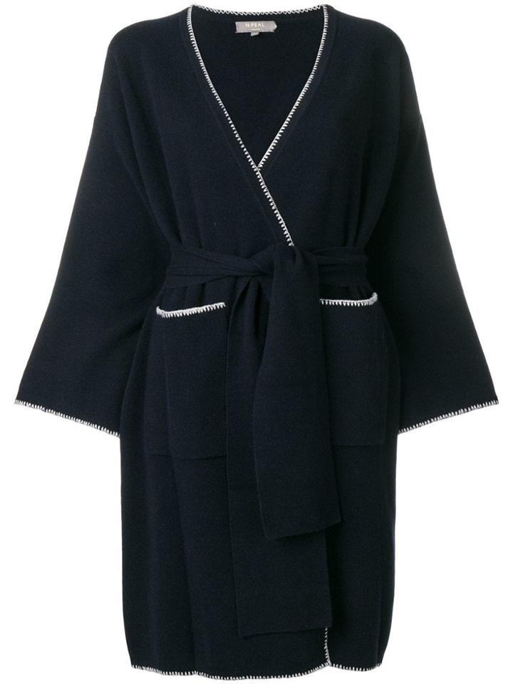 N.peal Crochet Waterfall Cardi-coat - Blue