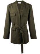 Ex Infinitas - Belted Kimono Jacket - Men - Polyester/spandex/elastane/virgin Wool - M, Green, Polyester/spandex/elastane/virgin Wool