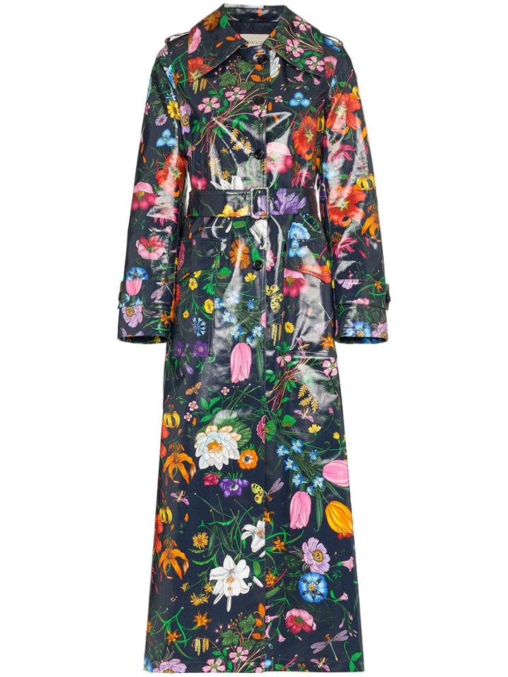 Gucci Floral Vinyl Trench Coat - Blue
