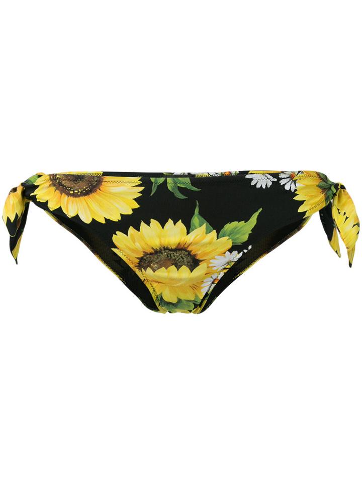 Dolce & Gabbana Sunflower Print Bikini Bottoms, Women's, Size: 2, Black, Polyamide/spandex/elastane