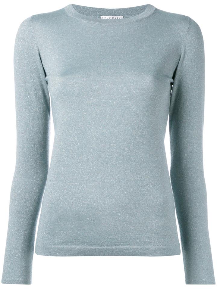 Brunello Cucinelli Metallic Effect Jumper, Women's, Size: Small, Blue, Silk/polyamide/cashmere/metallized Polyester