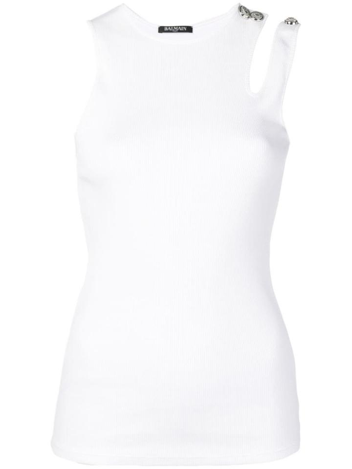 Balmain Sleeveless Ribbed Top - White