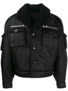 Prada Shearling Collar Zip-up Gabardine Jacket - Black