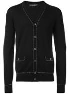 Dolce & Gabbana Contrast Stitch Trim Cardigan, Men's, Size: 52, Black, Virgin Wool