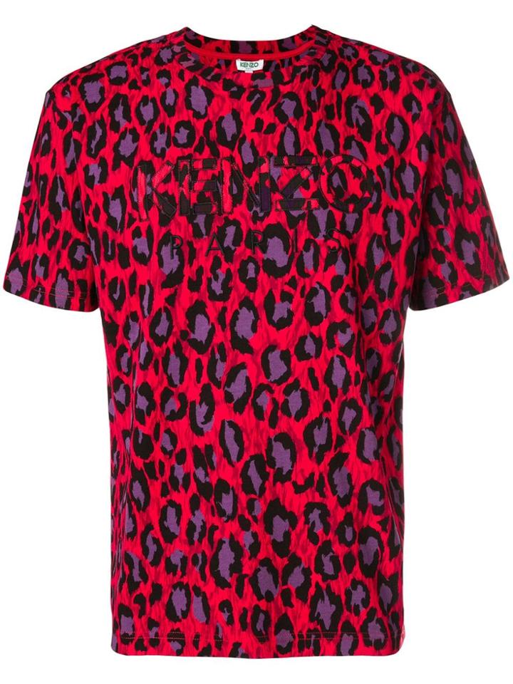 Kenzo Logo Leopard Print T-shirt - Red