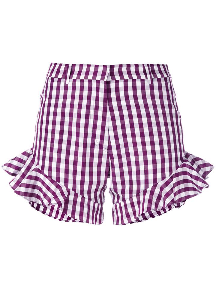 Gingham Ruffle Shorts - Women - Cotton/polyester - 8, Pink/purple, Cotton/polyester, House Of Holland