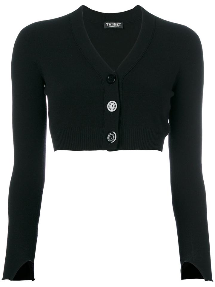 Twin-set - Cropped Long-sleeved Cardigan - Women - Polyester/viscose - M, Black, Polyester/viscose