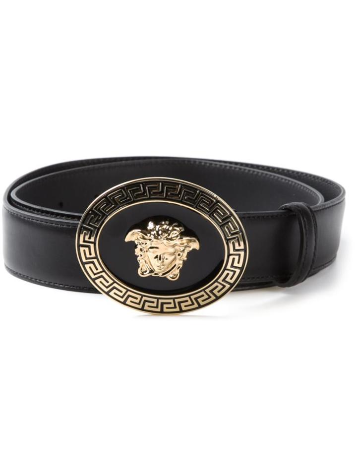 Versace Oval Medusa Belt, Men's, Size: 105, Black, Leather