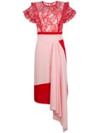 Three Floor Lace Detailed Flared Dress - Pink