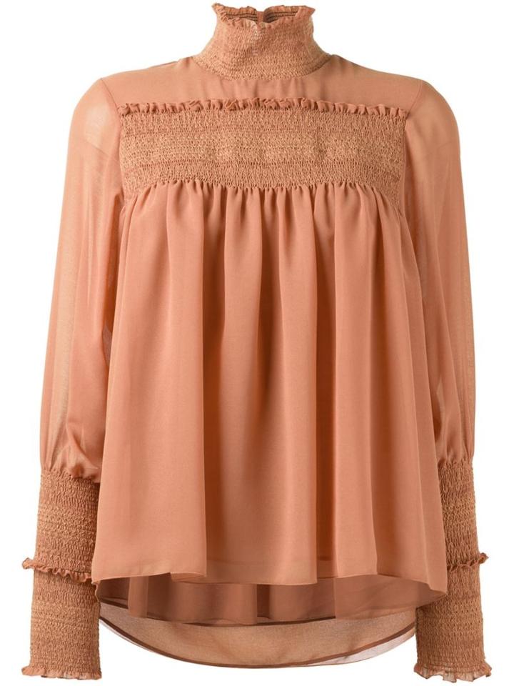 See By Chloé Smocked Detail Blouse, Women's, Size: 38, Pink/purple, Polyester