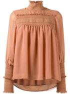 See By Chloé Smocked Detail Blouse, Women's, Size: 38, Pink/purple, Polyester