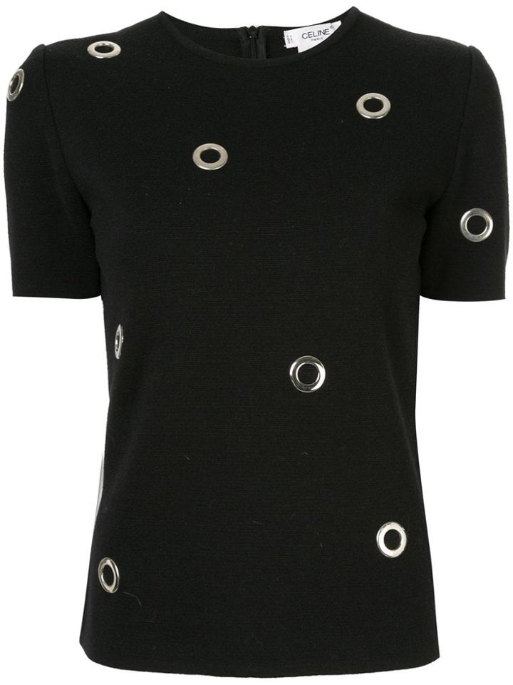 Céline Vintage Eyelet Detail Knitted Top - Black