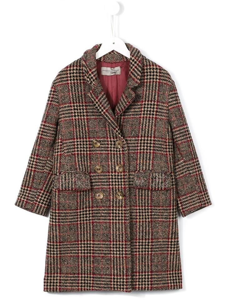 Ermanno Scervino Junior Prince Of Wales Checked Coat, Girl's, Size: 12 Yrs, Black