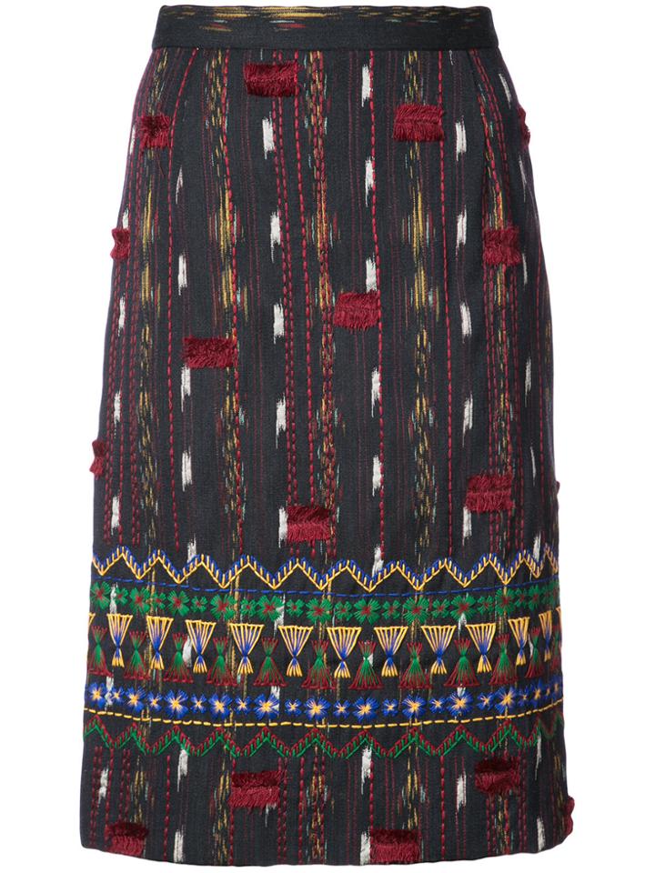 Oscar De La Renta Embroidered Straight Skirt - Blue
