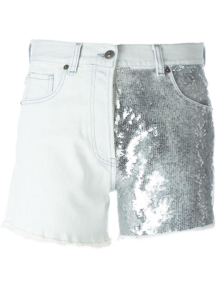 Gaelle Bonheur Sequined Leg Short Shorts, Women's, Size: 26, Blue, Cotton/spandex/elastane