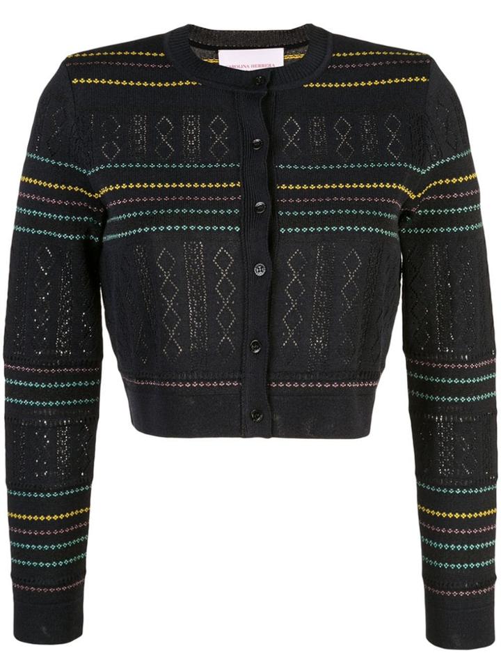 Carolina Herrera Cropped Pointelle-knit Cardigan - Black