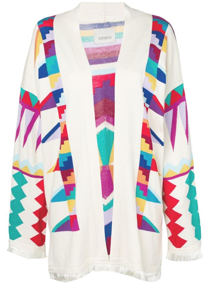 Laneus Aztec Patterned Cardigan - White