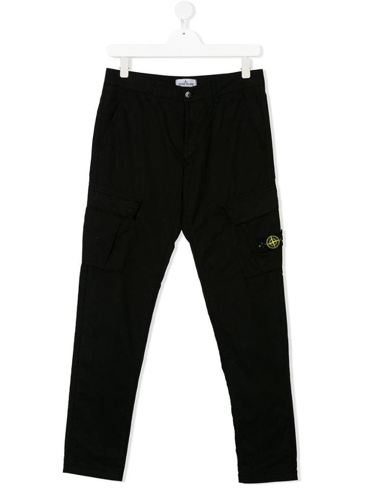 Stone Island Junior Teen Logo Patch Trousers - Black