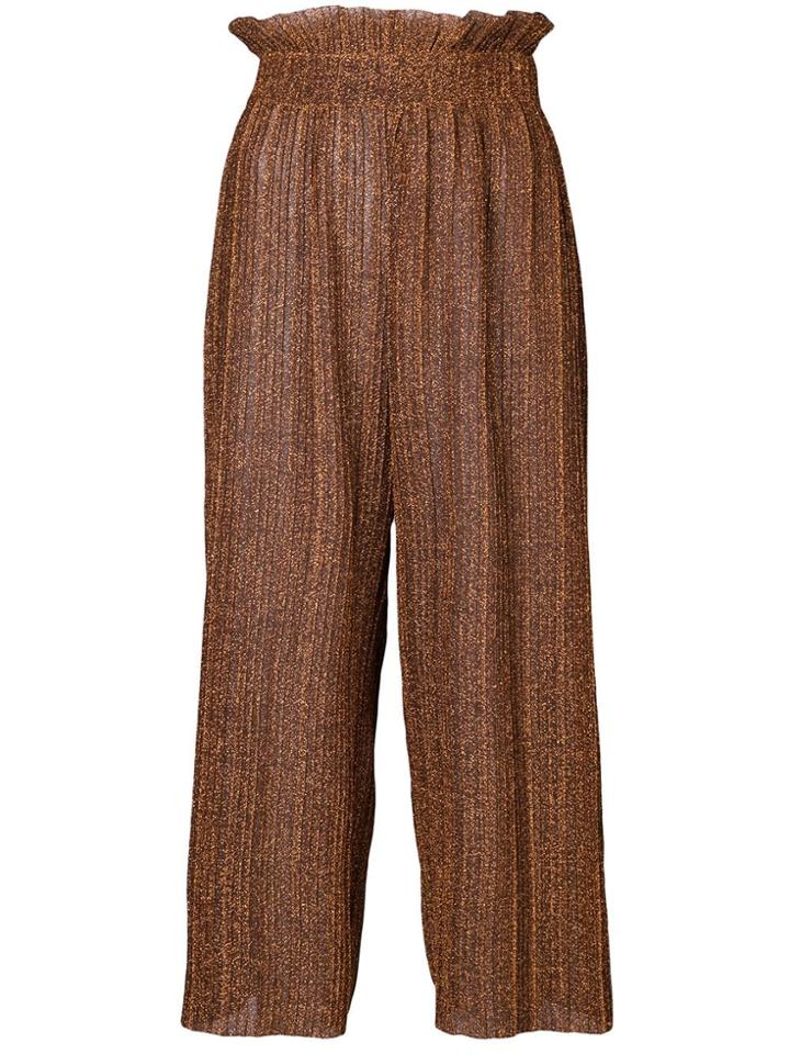 Patbo Pleated Lurex Cropped Trousers - Brown