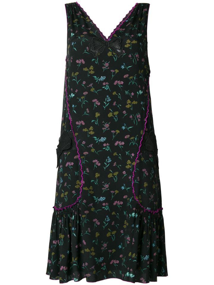 Coach Floral Print Pleated Dress - Black