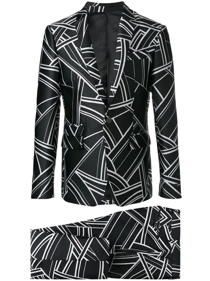 Les Hommes Geometric Print Two-piece Suit - Black