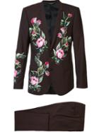 Dolce & Gabbana Classic Floral Appliqué Suit, Men's, Size: 52, Brown, Virgin Wool