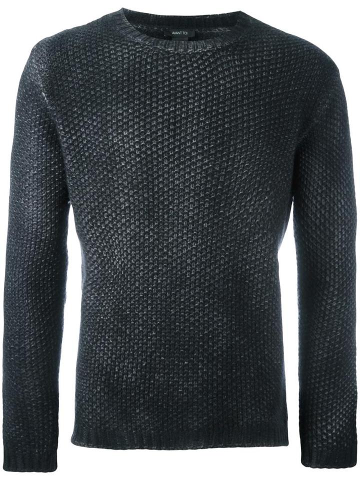Avant Toi Crew Neck Textured Jumper, Men's, Size: Large, Black, Silk/merino