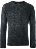 Avant Toi Crew Neck Textured Jumper, Men's, Size: Large, Black, Silk/merino