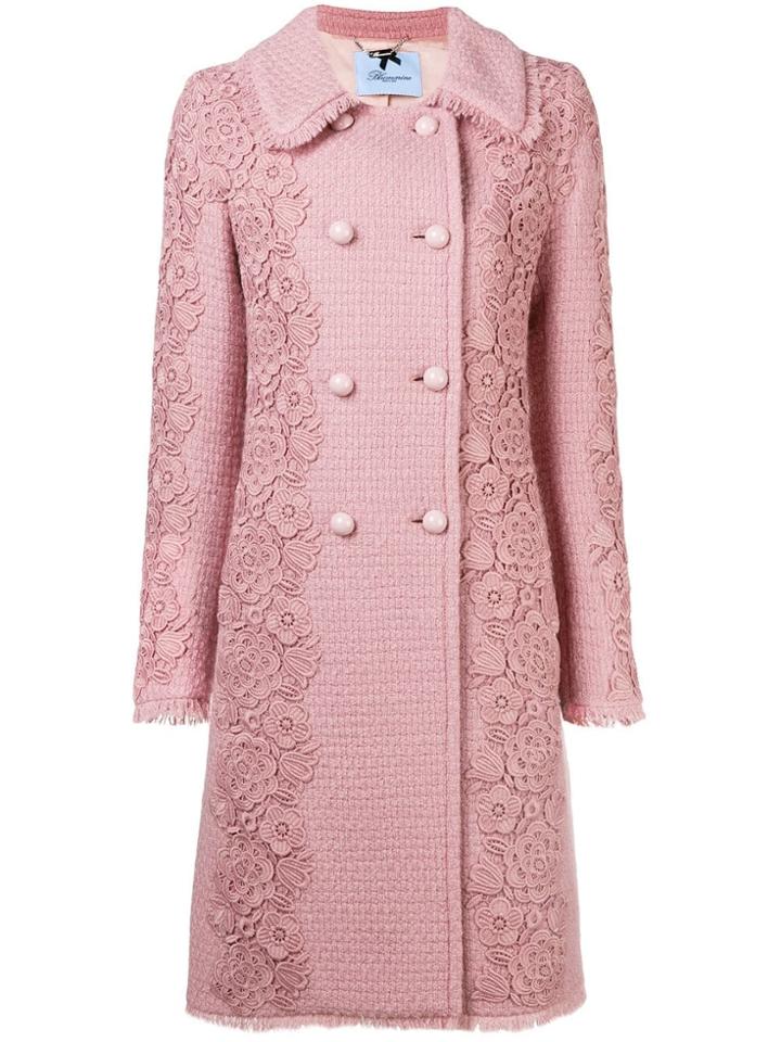 Blumarine Floral Embroidered Coat - Pink & Purple