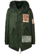 Mr & Mrs Italy Fur Hooded Patch Parka Coat - Green