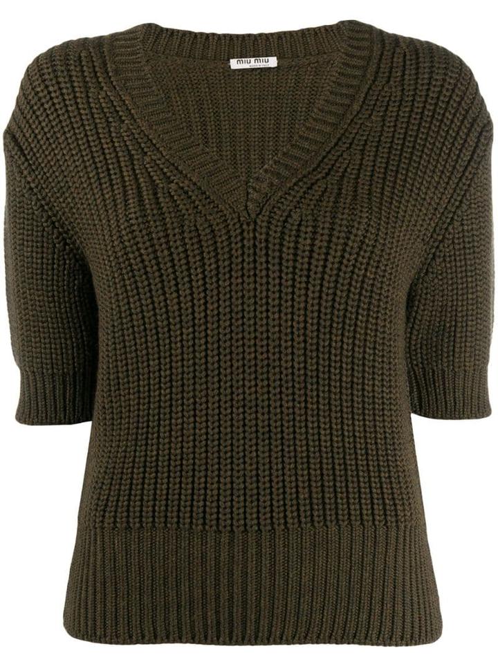 Miu Miu V-neck Knitted Top - Green