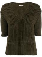 Miu Miu V-neck Knitted Top - Green