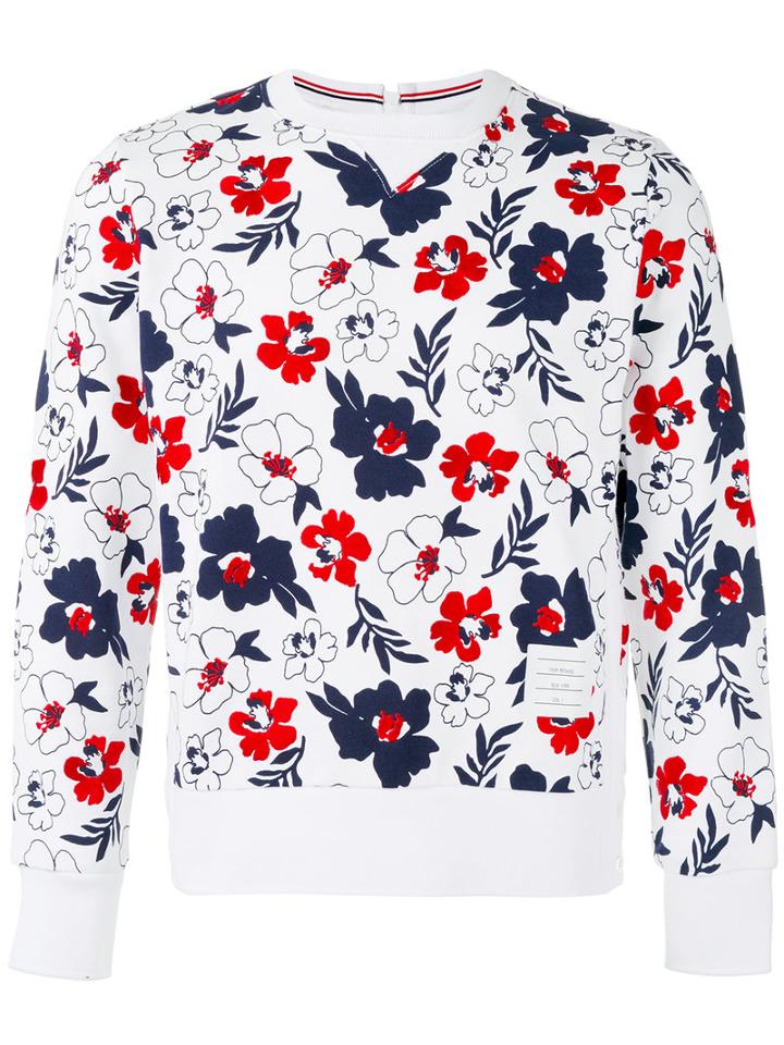 Thom Browne Floral Print Sweatshirt, Men's, Size: 0, White, Cotton/rayon