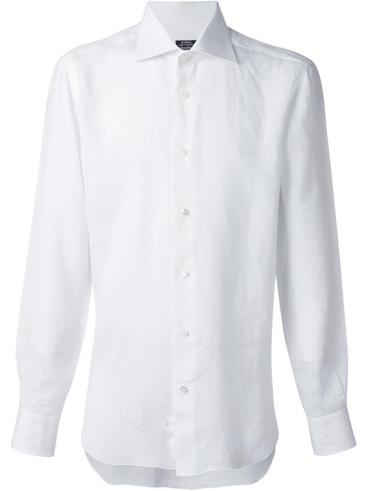 Barba Classic Collar Shirt, Men's, Size: 38, White, Linen/flax