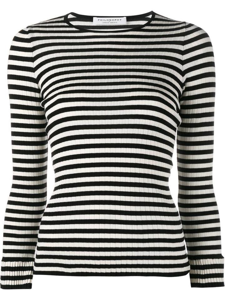 Philosophy Di Lorenzo Serafini Striped Longsleeved T-shirt, Women's, Size: 44, Black, Cotton