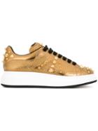 Alexander Mcqueen Studded Extended Sole Sneakers, Men's, Size: 44, Grey, Goat Skin/leather/rubber