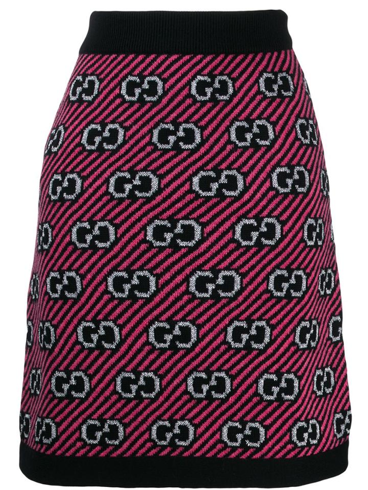 Gucci Gg Stripe Wool Jacquard Skirt - Pink