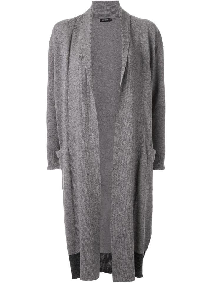 Loveless Contrast Panel Drape Long Cardigan, Women's, Size: 34, Grey, Cotton/linen/flax