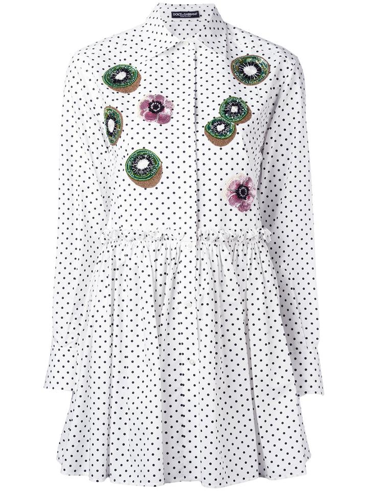 Dolce & Gabbana Floral Kiwi Appliqué Long Shirt, Women's, Size: 38, White, Cotton
